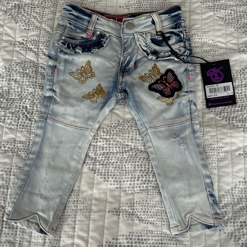 Elite Premium Denim Butterfly Accented Light Denim Jeans NWT